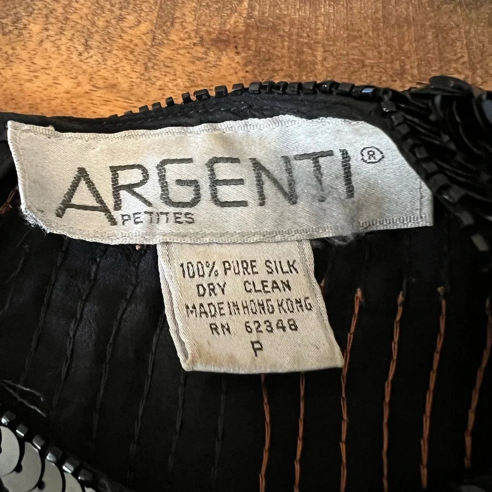 Argenti Vintage Black & Copper Sequins Checkered Silk Blouse Size S - Picture 12 of 14